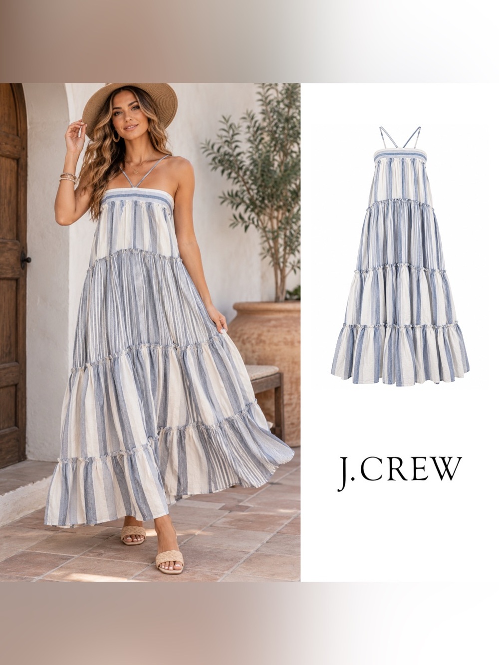 NEW J Crew Chambray Cover up Tiered Fit flare Maxi Dress